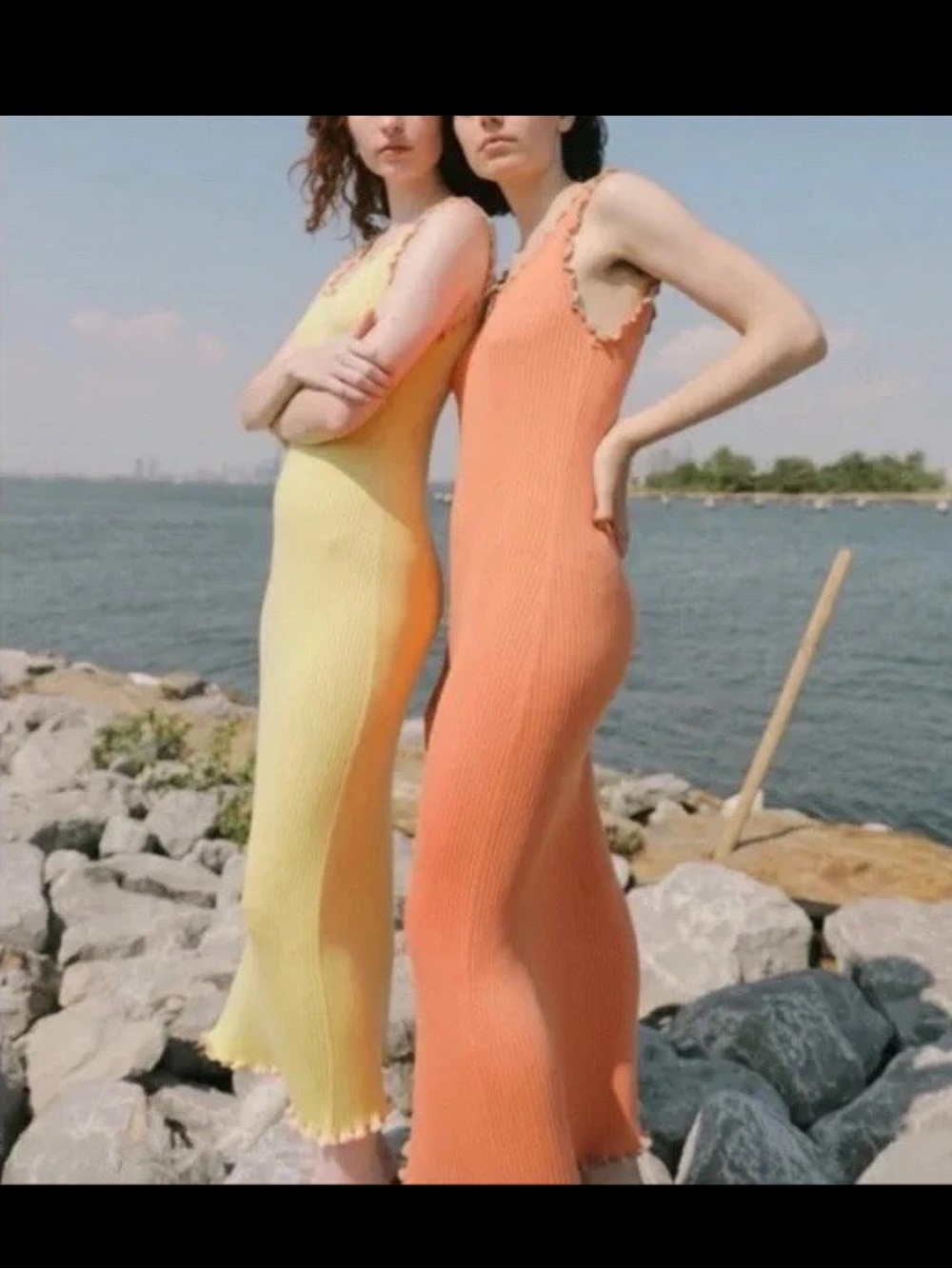 Ajaie Alaie Lettuce Edge Ribbed Knit Modal Bodycon Sleeveless Maxi Dress